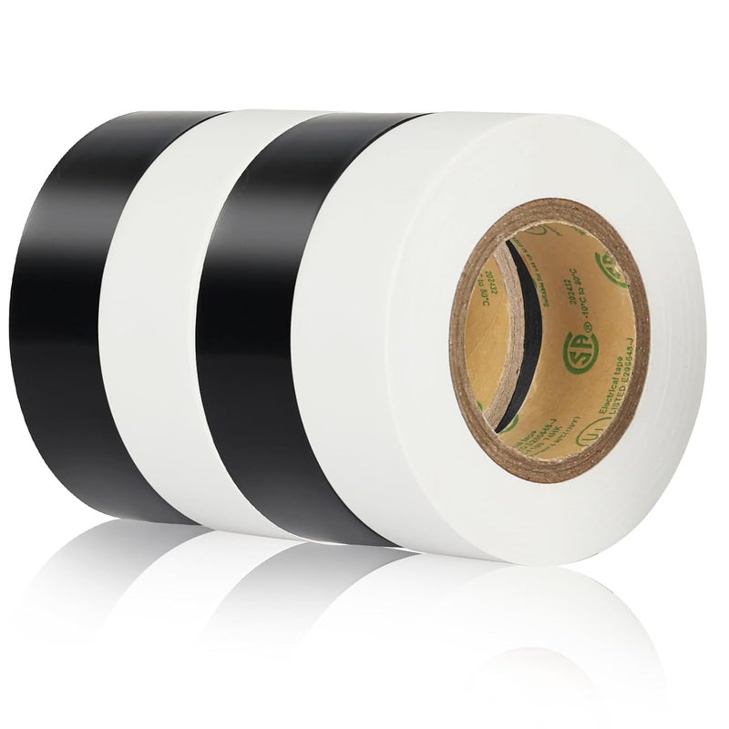 G GEYYANG GEYYANG White and Black Electrical Tape, 4 Pack Professional Grade UL Approved, Multipurpose Electrical Tape for Home Improvement Electrical Equipment, 0.7in X 33ft PVC Electric Insulating Tape - Image 1